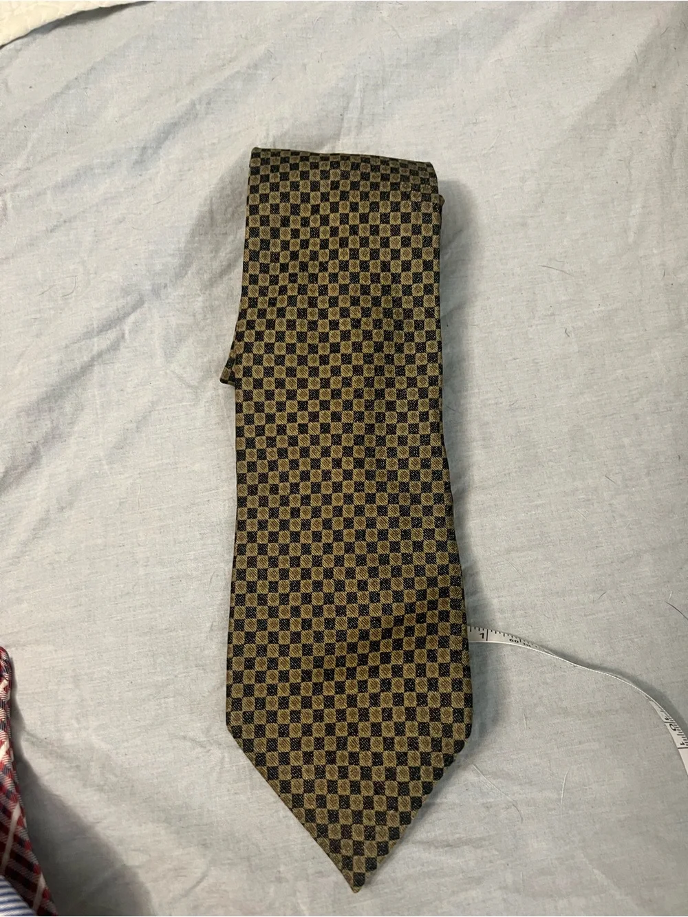 Barneys New York Antique Gold Brown and Black Checkerboard Silk Tie
